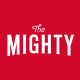 Das Logo von The Mighty: Weiße Schrift auf rotem Hintergrund